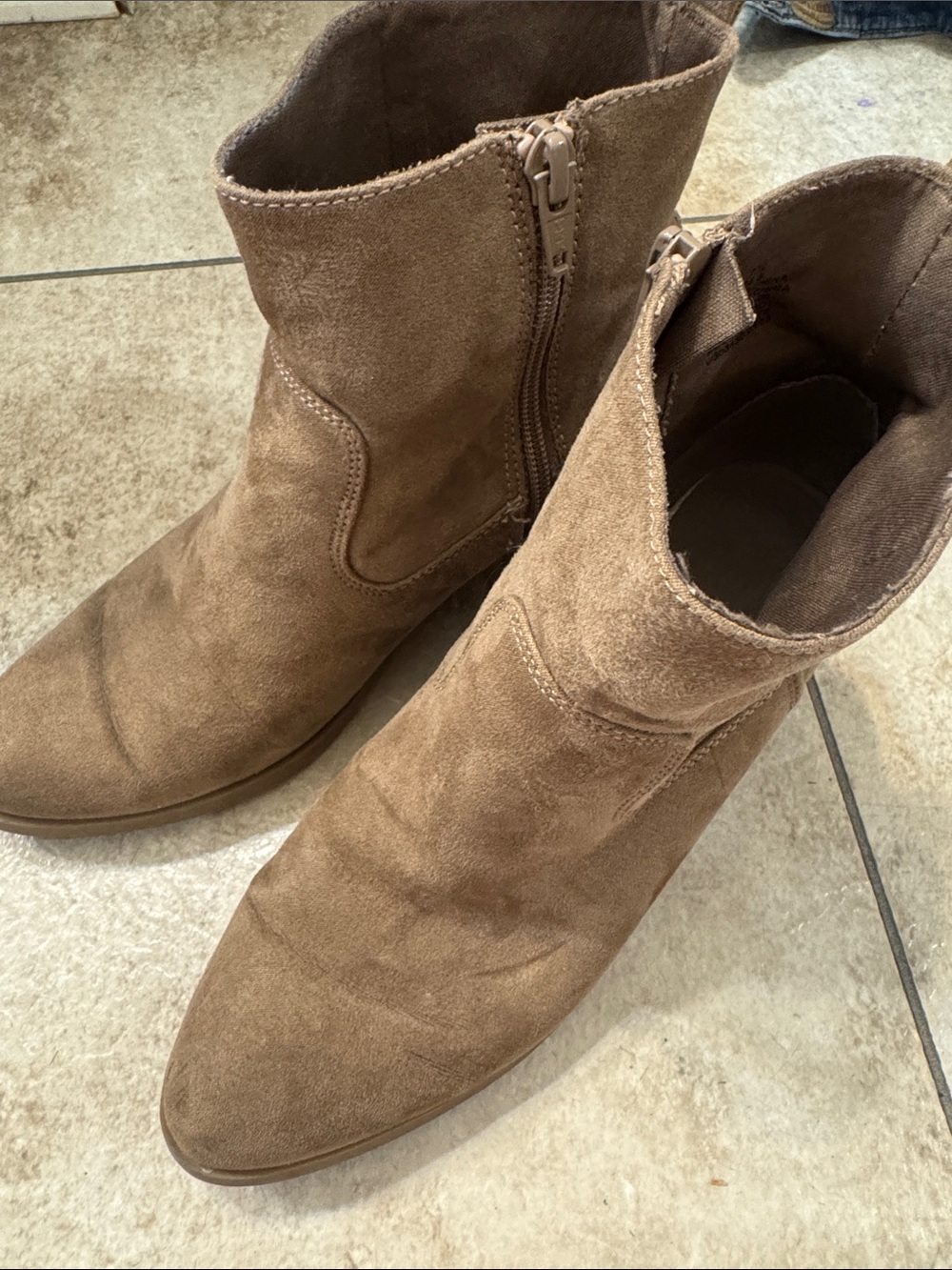 Suede Zip Ankle Booties in Taupe old navy